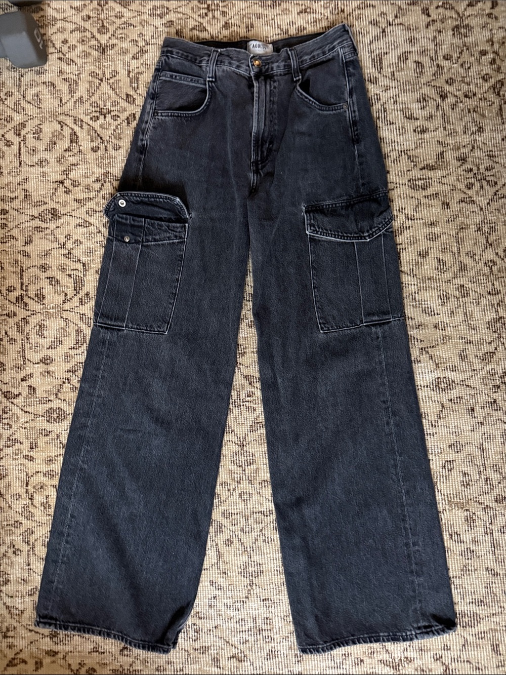 Agolde Minka Cargo Washed Black High-Rise Denim
